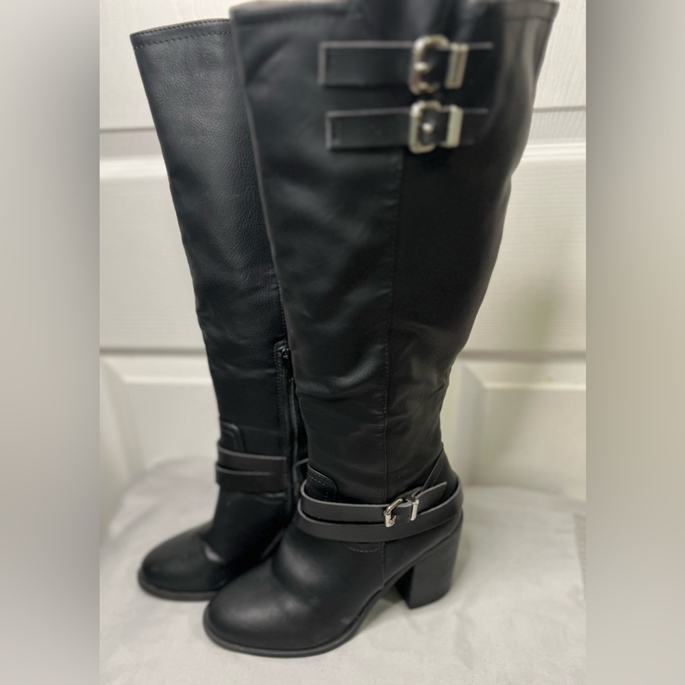 Madden Girl Womens Edrea Almond Toe Knee High Fashion Boots, Black size 7